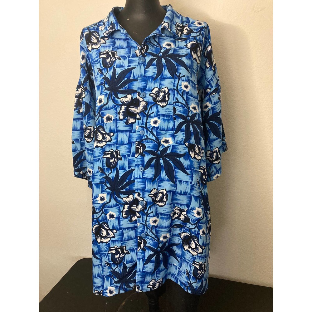 Hawaiian Tropical Floral Blue Button Up Shirt